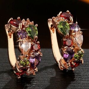 925 Sterling Rose Gold Multicolor Gemstones Cubic Zirconia Earrings